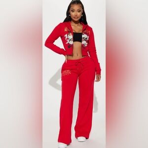 Ed Hardy Vibrant Red Embroidered Jogger Set (pants and hoodie)